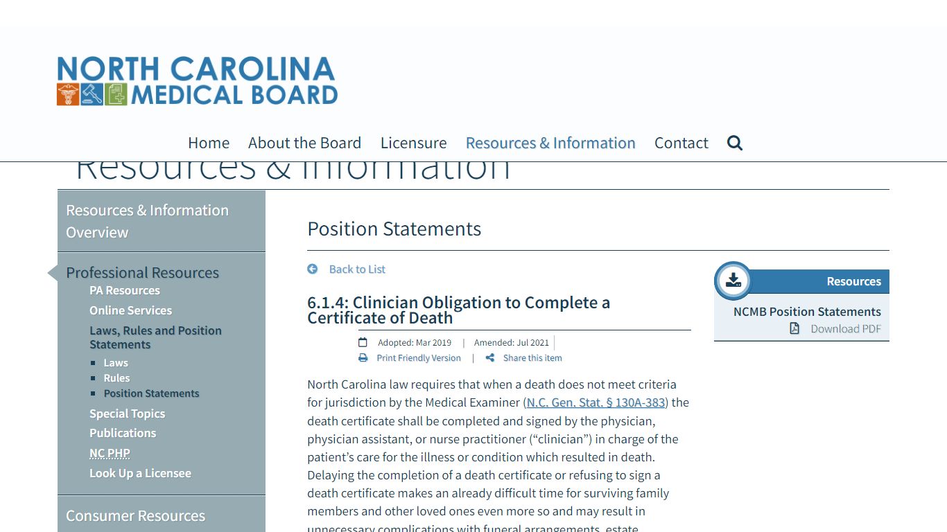 6.1.4: Clinician Obligation to Complete a Certificate of Death